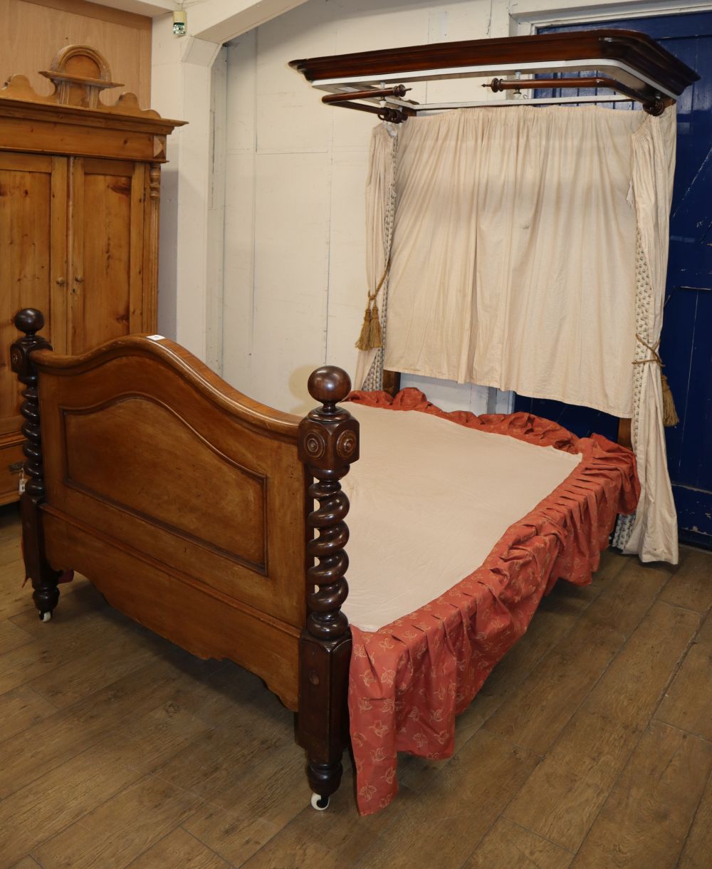 A Victorian mahogany single tester bed, W.130cm